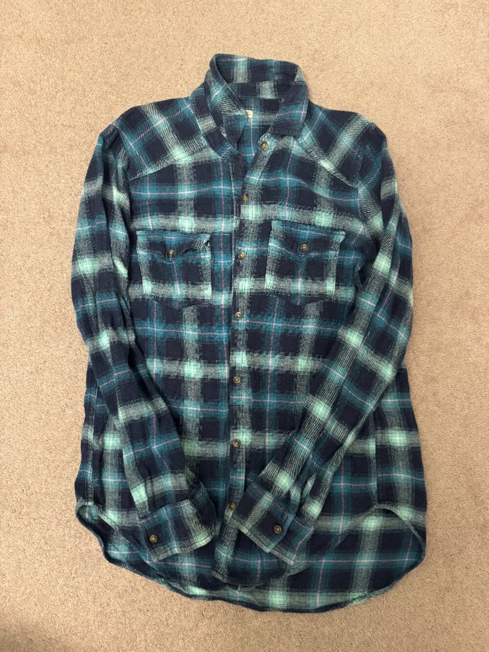 Hollister Oversized Green/Blue Plaid Flannel (XS)